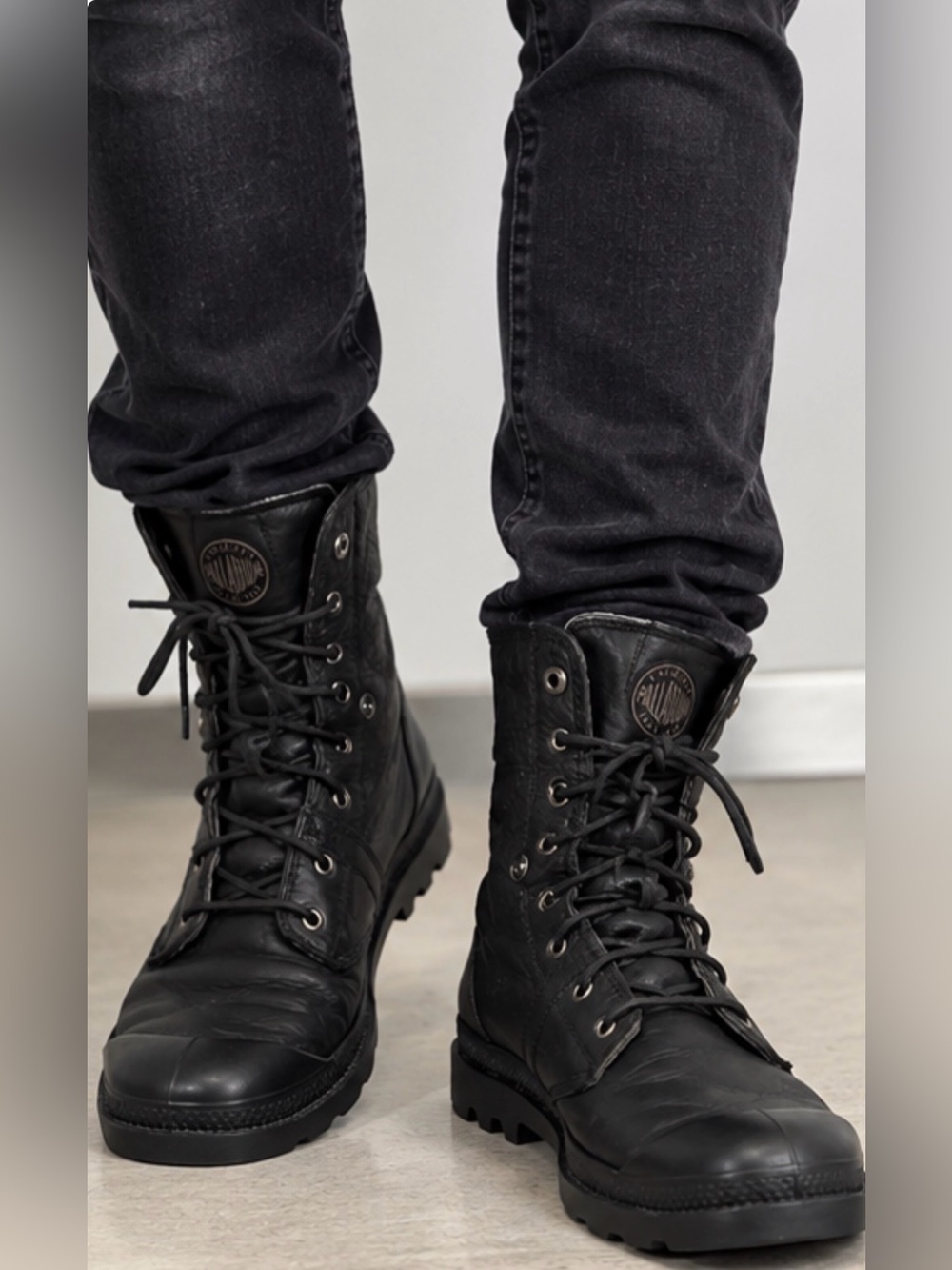 Palladium Men's Black Lace-Up Leather Tactical Boots size 11